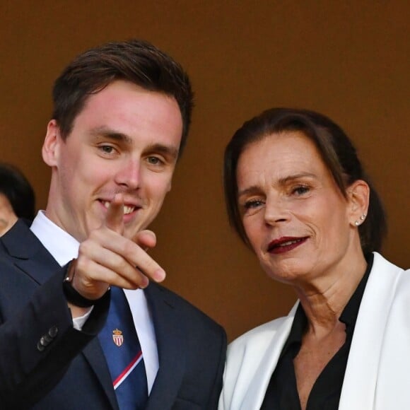 La princesse Stéphanie de Monaco a assisté avec son fils Louis Ducruet et son frère le prince Albert II de Monaco au match de Ligue 1 entre l'AS Monaco et l'AS Saint-Etienne le 12 mai 2018 au stade Louis-II, qui a vu les Monégasques s'imposer 1 à 0 grâce à un but dans les arrêts de jeu. © Bruno Bebert/Bestimage