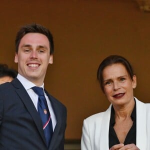 La princesse Stéphanie de Monaco a assisté avec son fils Louis Ducruet et son frère le prince Albert II de Monaco au match de Ligue 1 entre l'AS Monaco et l'AS Saint-Etienne le 12 mai 2018 au stade Louis-II, qui a vu les Monégasques s'imposer 1 à 0 grâce à un but dans les arrêts de jeu. © Bruno Bebert/Bestimage