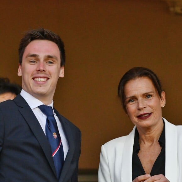 La princesse Stéphanie de Monaco a assisté avec son fils Louis Ducruet et son frère le prince Albert II de Monaco au match de Ligue 1 entre l'AS Monaco et l'AS Saint-Etienne le 12 mai 2018 au stade Louis-II, qui a vu les Monégasques s'imposer 1 à 0 grâce à un but dans les arrêts de jeu. © Bruno Bebert/Bestimage