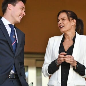 La princesse Stéphanie de Monaco a assisté avec son fils Louis Ducruet et son frère le prince Albert II de Monaco au match de Ligue 1 entre l'AS Monaco et l'AS Saint-Etienne le 12 mai 2018 au stade Louis-II, qui a vu les Monégasques s'imposer 1 à 0 grâce à un but dans les arrêts de jeu. © Bruno Bebert/Bestimage