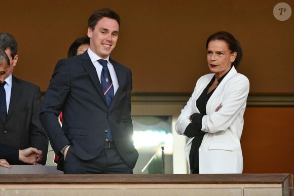 La princesse Stéphanie de Monaco a assisté avec son fils Louis Ducruet et son frère le prince Albert II de Monaco au match de Ligue 1 entre l'AS Monaco et l'AS Saint-Etienne le 12 mai 2018 au stade Louis-II, qui a vu les Monégasques s'imposer 1 à 0 grâce à un but dans les arrêts de jeu. © Bruno Bebert/Bestimage