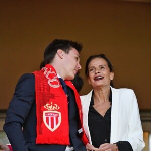 La princesse Stéphanie de Monaco a assisté avec son fils Louis Ducruet et son frère le prince Albert II de Monaco au match de Ligue 1 entre l'AS Monaco et l'AS Saint-Etienne le 12 mai 2018 au stade Louis-II, qui a vu les Monégasques s'imposer 1 à 0 grâce à un but dans les arrêts de jeu. © Bruno Bebert/Bestimage