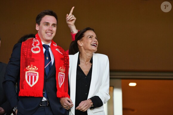 La princesse Stéphanie de Monaco a assisté avec son fils Louis Ducruet et son frère le prince Albert II de Monaco au match de Ligue 1 entre l'AS Monaco et l'AS Saint-Etienne le 12 mai 2018 au stade Louis-II, qui a vu les Monégasques s'imposer 1 à 0 grâce à un but dans les arrêts de jeu. © Bruno Bebert/Bestimage