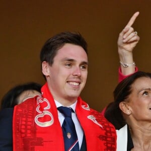 La princesse Stéphanie de Monaco a assisté avec son fils Louis Ducruet et son frère le prince Albert II de Monaco au match de Ligue 1 entre l'AS Monaco et l'AS Saint-Etienne le 12 mai 2018 au stade Louis-II, qui a vu les Monégasques s'imposer 1 à 0 grâce à un but dans les arrêts de jeu. © Bruno Bebert/Bestimage