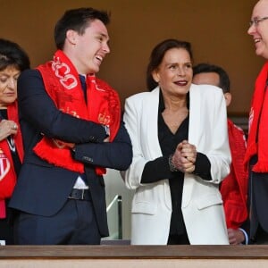 La princesse Stéphanie de Monaco a assisté avec son fils Louis Ducruet et son frère le prince Albert II de Monaco au match de Ligue 1 entre l'AS Monaco et l'AS Saint-Etienne le 12 mai 2018 au stade Louis-II, qui a vu les Monégasques s'imposer 1 à 0 grâce à un but dans les arrêts de jeu. © Bruno Bebert/Bestimage