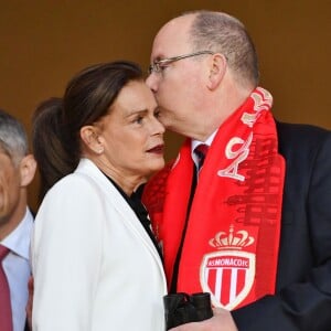 La princesse Stéphanie de Monaco a assisté avec son fils Louis Ducruet et son frère le prince Albert II de Monaco au match de Ligue 1 entre l'AS Monaco et l'AS Saint-Etienne le 12 mai 2018 au stade Louis-II, qui a vu les Monégasques s'imposer 1 à 0 grâce à un but dans les arrêts de jeu. © Bruno Bebert/Bestimage