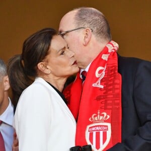 La princesse Stéphanie de Monaco a assisté avec son fils Louis Ducruet et son frère le prince Albert II de Monaco au match de Ligue 1 entre l'AS Monaco et l'AS Saint-Etienne le 12 mai 2018 au stade Louis-II, qui a vu les Monégasques s'imposer 1 à 0 grâce à un but dans les arrêts de jeu. © Bruno Bebert/Bestimage