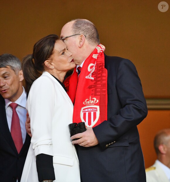 La princesse Stéphanie de Monaco a assisté avec son fils Louis Ducruet et son frère le prince Albert II de Monaco au match de Ligue 1 entre l'AS Monaco et l'AS Saint-Etienne le 12 mai 2018 au stade Louis-II, qui a vu les Monégasques s'imposer 1 à 0 grâce à un but dans les arrêts de jeu. © Bruno Bebert/Bestimage