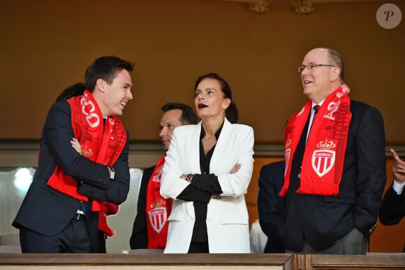 La princesse Stéphanie de Monaco a assisté avec son fils Louis Ducruet et son frère le prince Albert II de Monaco au match de Ligue 1 entre l'AS Monaco et l'AS Saint-Etienne le 12 mai 2018 au stade Louis-II, qui a vu les Monégasques s'imposer 1 à 0 grâce à un but dans les arrêts de jeu. © Bruno Bebert/Bestimage