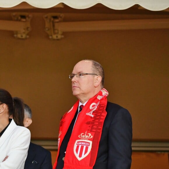 La princesse Stéphanie de Monaco a assisté avec son fils Louis Ducruet et son frère le prince Albert II de Monaco au match de Ligue 1 entre l'AS Monaco et l'AS Saint-Etienne le 12 mai 2018 au stade Louis-II, qui a vu les Monégasques s'imposer 1 à 0 grâce à un but dans les arrêts de jeu. © Bruno Bebert/Bestimage