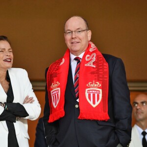 La princesse Stéphanie de Monaco a assisté avec son fils Louis Ducruet et son frère le prince Albert II de Monaco au match de Ligue 1 entre l'AS Monaco et l'AS Saint-Etienne le 12 mai 2018 au stade Louis-II, qui a vu les Monégasques s'imposer 1 à 0 grâce à un but dans les arrêts de jeu. © Bruno Bebert/Bestimage