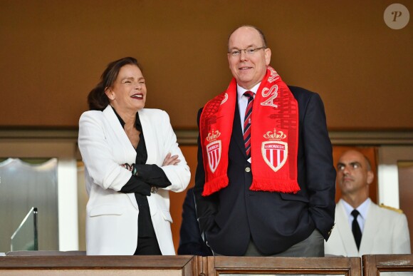 La princesse Stéphanie de Monaco a assisté avec son fils Louis Ducruet et son frère le prince Albert II de Monaco au match de Ligue 1 entre l'AS Monaco et l'AS Saint-Etienne le 12 mai 2018 au stade Louis-II, qui a vu les Monégasques s'imposer 1 à 0 grâce à un but dans les arrêts de jeu. © Bruno Bebert/Bestimage