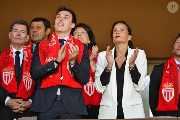 La princesse Stéphanie de Monaco a assisté avec son fils Louis Ducruet et son frère le prince Albert II de Monaco au match de Ligue 1 entre l'AS Monaco et l'AS Saint-Etienne le 12 mai 2018 au stade Louis-II, qui a vu les Monégasques s'imposer 1 à 0 grâce à un but dans les arrêts de jeu. © Bruno Bebert/Bestimage