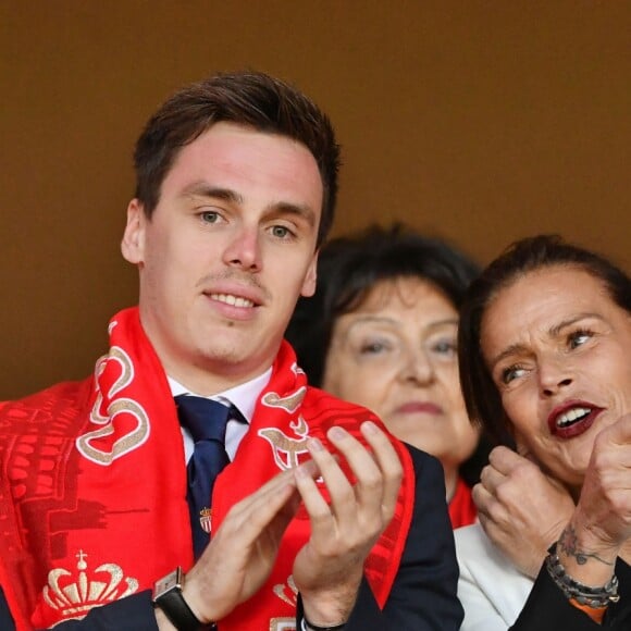 La princesse Stéphanie de Monaco a assisté avec son fils Louis Ducruet et son frère le prince Albert II de Monaco au match de Ligue 1 entre l'AS Monaco et l'AS Saint-Etienne le 12 mai 2018 au stade Louis-II, qui a vu les Monégasques s'imposer 1 à 0 grâce à un but dans les arrêts de jeu. © Bruno Bebert/Bestimage