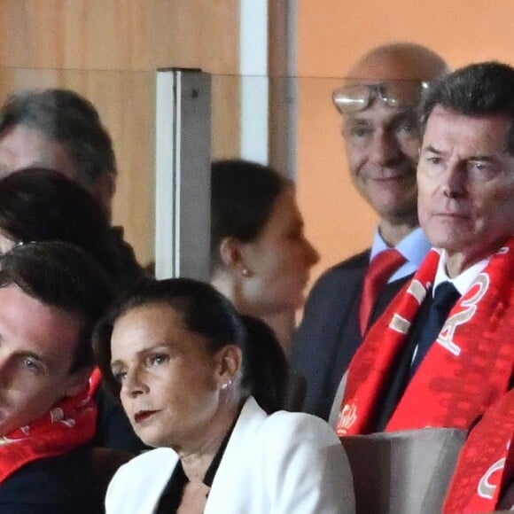 La princesse Stéphanie de Monaco a assisté avec son fils Louis Ducruet et son frère le prince Albert II de Monaco au match de Ligue 1 entre l'AS Monaco et l'AS Saint-Etienne le 12 mai 2018 au stade Louis-II, qui a vu les Monégasques s'imposer 1 à 0 grâce à un but dans les arrêts de jeu. © Bruno Bebert/Bestimage