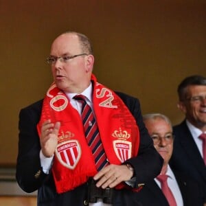 La princesse Stéphanie de Monaco a assisté avec son fils Louis Ducruet et son frère le prince Albert II de Monaco au match de Ligue 1 entre l'AS Monaco et l'AS Saint-Etienne le 12 mai 2018 au stade Louis-II, qui a vu les Monégasques s'imposer 1 à 0 grâce à un but dans les arrêts de jeu. © Bruno Bebert/Bestimage