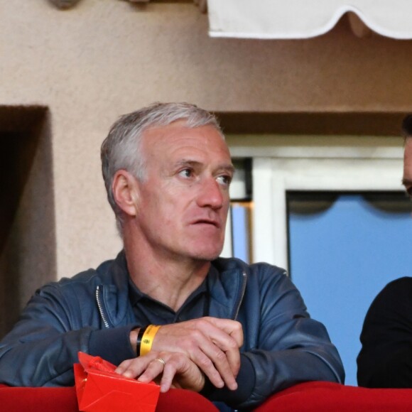 Didier Deschamps au match de Ligue 1 entre l'AS Monaco et l'AS Saint-Etienne le 12 mai 2018 au stade Louis-II, qui a vu les Monégasques s'imposer 1 à 0 grâce à un but dans les arrêts de jeu. © Bruno Bebert/Bestimage