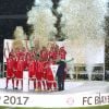 Les joueurs de l'équipe de Franck Ribéry et l'entraîneur Carlo Ancelotti - Le Bayern Munich gagne la Supercoupe en battant le Borussia Dortmund à Dortmund, le 5 août 2017.