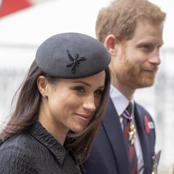 Meghan Markle et le prince Harry à leur arrivée à l'abbaye de Westminster pour le service commémoratif de L'ANZAC Day à Londres. Le 25 avril 2018