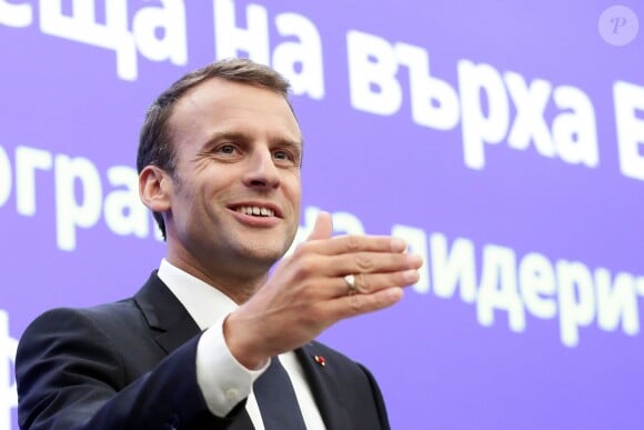 Le président de la République française Emmanuel Macron - Conférence de presse lors du sommet Union européenne/Balkans occidentaux à Sofia, Bulgarie, le 17 mai 2018. © Stéphane Lemouton/Bestimage