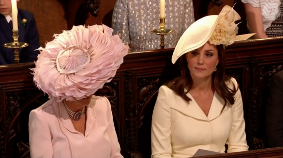 La duchesse Camilla de Cornouailles et la duchesse Catherine de Cambridge au mariage du prince Harry et de Meghan Markle le 19 mai 2018 en la chapelle St George à Windsor.