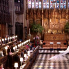 Mariage du prince Harry et de Meghan Markle le 19 mai 2018 en la chapelle St George à Windsor. Meghan porte une robe de mariée confectionnée par Clare Waight Keller pour Givenchy, Harry porte son uniforme de capitaine des Blues and Royals.