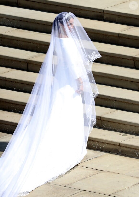 Photo Meghan Markle en robe de mariee Clare Waight Keller pour Givenchy arrive a la chapelle St George avec sa mere Doria Ragland pour son mariage avec le prince Hary a