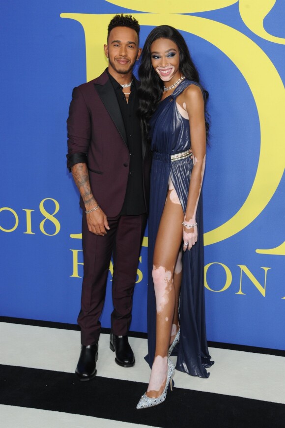 Lewis Hamilton et Winnie Harlow assistent aux CFDA Awards 2018 au Brooklyn Museum à New York, le 4 juin 2018.