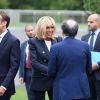 Le président Emmanuel Macron, sa femme Brigitte, Noël Le Graët, président de la fédération française de football - Le président et son épouse rencontrent les joueurs de l'équipe de France de football qui participeront à la coupe du monde au centre de Clairefontaine le 5 juin 2018.