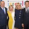 Emmanuel Macron, Brigitte Macron (Trogneux) et le premier ministre d'Israël Benjamin Netanyahu et sa femme Sara Netanyahou lors de l'inauguration de l'exposition Israel@Lights à Paris, France, le 5 juin 2018.