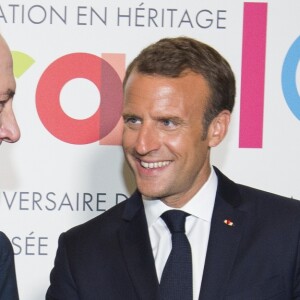 Le président de la République française Emmanuel Macron, Frédérique Vidal, ministre de l'Enseignement Supérieur, de la Recherche et de l'Innovation et le premier ministre d'Israël Benjamin Netanyahu lors de l'inauguration de l'exposition Israel@Lights à Paris, France, le 5 juin 2018.