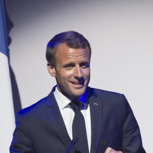 Le président de la République française Emmanuel Macron lors de l'inauguration de l'exposition Israel@Lights à Paris, France, le 5 juin 2018.