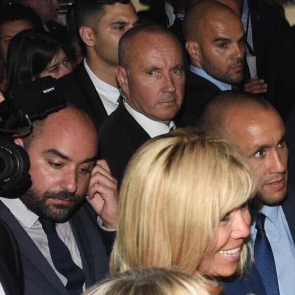 La Première Dame Brigitte Macron (Trogneux), Sara Netanyahou et Hassen Chalghoumi lors de l'inauguration de l'exposition Israel@Lights à Paris, France, le 5 juin 2018. © Erez Lichtfeld/Bestimage