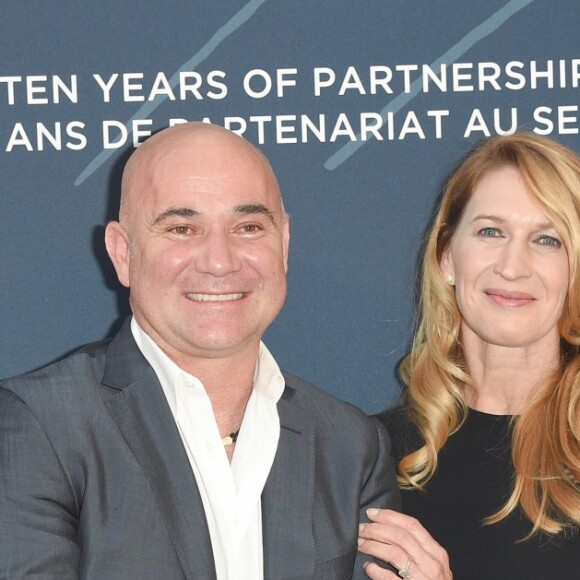 Le President de Longines Walter von Kanel, André Agassi, Steffie Graf et le Vice-President de Longines Juan-Carlos Capelli- Longines a organisé un Gala de charité en l'honneur de Steffi (Stefanie) Graf et de André Agassi avec les associations caritatives "Children for Tomorrow" et "The André Agassi Foundation for Education" au Musée Rodin à Paris le 2 juin 2018 © Guirec Coadic/Bestimage