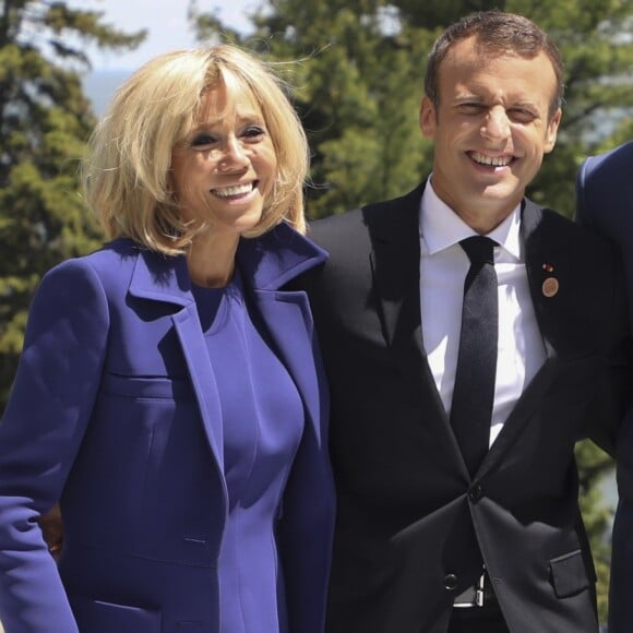 Le président Emmanuel Macron, sa femme Brigitte - Le premier ministre Justin Trudeau et sa femme accueillent les membres du G7 à La Malbaie le 8 juin 2018 © Ludovic Marin / Pool / Bestimage