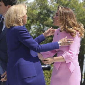 Le président Emmanuel Macron, sa femme Brigitte - Le premier ministre Justin Trudeau et sa femme accueillent les membres du G7 à La Malbaie le 8 juin 2018 © Ludovic Marin / Pool / Bestimage