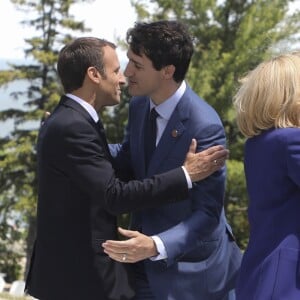 Le président Emmanuel Macron, sa femme Brigitte - Le premier ministre Justin Trudeau et sa femme accueillent les membres du G7 à La Malbaie le 8 juin 2018 © Ludovic Marin / Pool / Bestimage