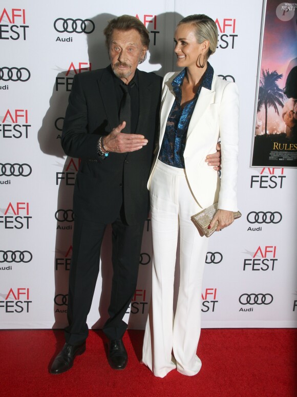 Johnny Hallyday et sa femme Laeticia Hallyday à la première de "Rules Don't Apply" à Los Angeles, le 10 novembre 2016.