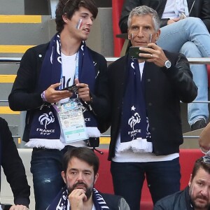 Nagui, Jean-François Piège et Bruno Guillon - Célébrités dans les tribunes lors du match de coupe de monde de la France contre l'Australie au stade Kazan Arena à Kazan, Russie, le 16 juin 2018.