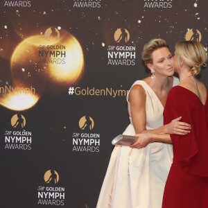 Katherine Kelly Lang, la princesse Charlene de Monaco, Thorsten Kaye lors de la cérémonie de clôture du 58ème festival de Télévision de Monte-Carlo à Monaco le 19 juin 2018. © Denis Guignebourg / Bestimage