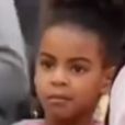 Blue Ivy gênée devant une vidéo diffusée durant l'un des concerts de ses parents Beyoncé et JAY-Z à Londres. Juin 2018.