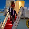 Le président des Etats-Unis Donald Trump, sa femme Melania Trump et leur fils Barron Trump descendent de l'avion présidentiel à West Palm Beach en Floride. Le président et sa famille sont venus célébrer Thanksgiving dans leur propriété de 'Mar-a-Lago' à Palm Beach, le 22 novembre 2017.