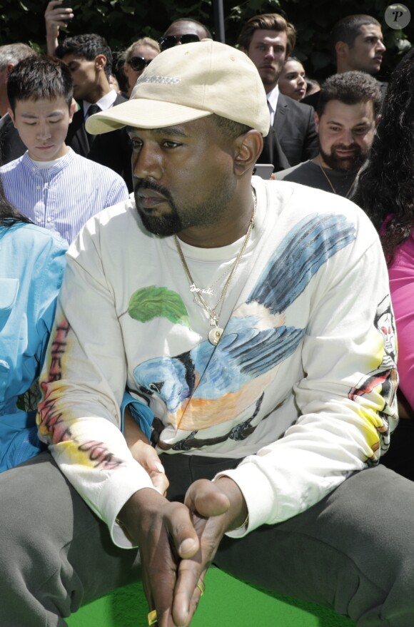 Kanye West au défilé homme printemps-été 2019 Louis Vuitton, signé Virgil Abloh, au Palais-Royal à Paris, le 21 juin 2018. © Olivier Borde / Bestimage