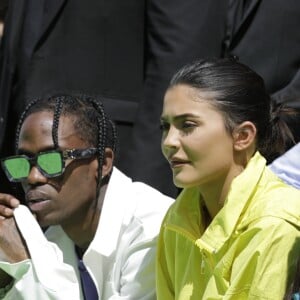 Travis Scott et Kylie Jenner au défilé homme printemps-été 2019 Louis Vuitton, signé Virgil Abloh, au Palais-Royal à Paris, le 21 juin 2018. © Olivier Borde / Bestimage