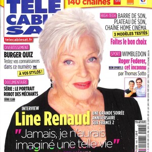 Line Renaud en couverture de "Télé Câble Sat", en kiosques le 25 juin 2018.