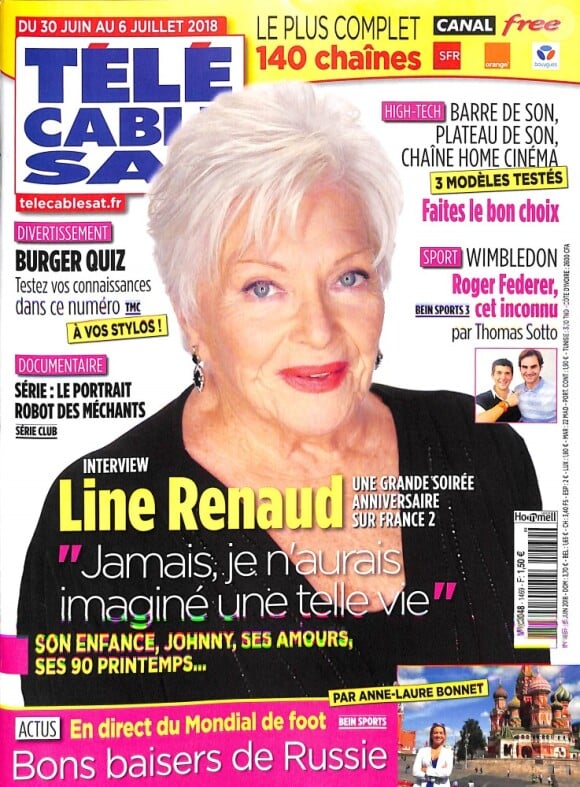 Line Renaud en couverture de "Télé Câble Sat", en kiosques le 25 juin 2018.