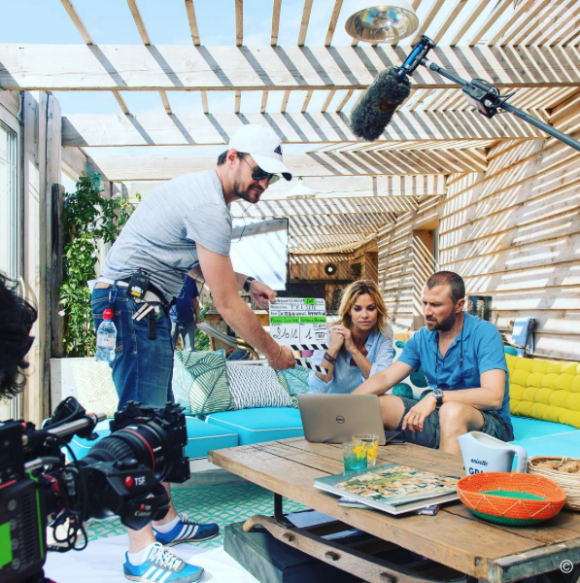 Ingrid Chauvin et Alexandr Brasseur sur le tournage de "Demain nous appartient" pour TF1, le 5 juin 2017.