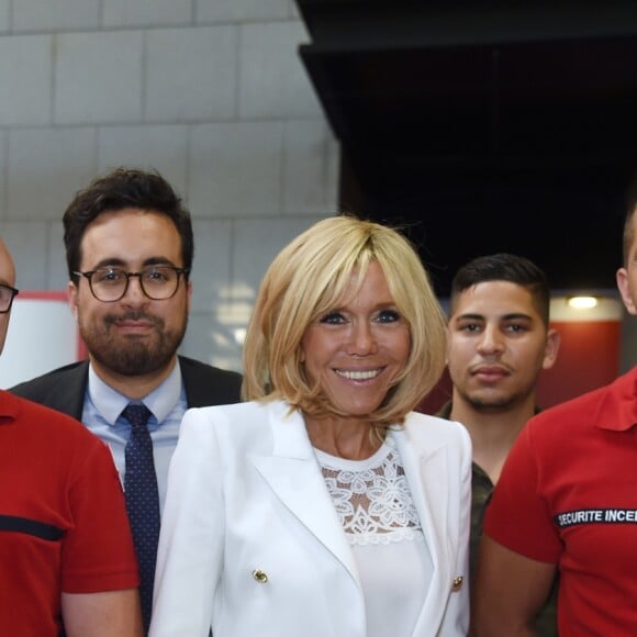 Mounir Mahjoubi, secrétaire d'Etat, chargé du Numérique, la Première Dame Brigitte Macron (Trogneux) et Muriel Pénicaud, ministre du Travail - La Première Dame française assiste au lancement de la fondation Femmes@Numérique pour rééquilibrer la répartition hommes-femmes dans les entreprises des nouvelles technologies à la cité des sciences et de l'industrie à Paris, France, le 27 juin 2018. La Première Dame est venue à la réception et a rencontré plusieurs associations dont elle a salué les "belles initiatives". © Giancarlo Gorassini/Bestimage