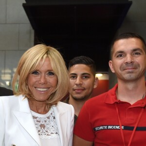 Mounir Mahjoubi, secrétaire d'Etat, chargé du Numérique, la Première Dame Brigitte Macron (Trogneux) et Muriel Pénicaud, ministre du Travail - La Première Dame française assiste au lancement de la fondation Femmes@Numérique pour rééquilibrer la répartition hommes-femmes dans les entreprises des nouvelles technologies à la cité des sciences et de l'industrie à Paris, France, le 27 juin 2018. La Première Dame est venue à la réception et a rencontré plusieurs associations dont elle a salué les "belles initiatives". © Giancarlo Gorassini/Bestimage