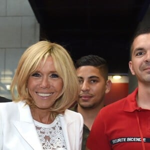 Mounir Mahjoubi, secrétaire d'Etat, chargé du Numérique, la Première Dame Brigitte Macron (Trogneux) et Muriel Pénicaud, ministre du Travail - La Première Dame française assiste au lancement de la fondation Femmes@Numérique pour rééquilibrer la répartition hommes-femmes dans les entreprises des nouvelles technologies à la cité des sciences et de l'industrie à Paris, France, le 27 juin 2018. La Première Dame est venue à la réception et a rencontré plusieurs associations dont elle a salué les "belles initiatives". © Giancarlo Gorassini/Bestimage